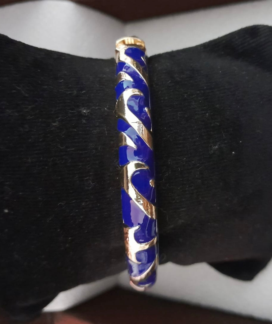 Meenakari Floral Open Lock Bangle- Royal Blue