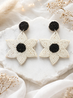 Floral Petals Beaded Earrings- Black & White