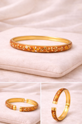 Meenakari Floral Open Lock Bangle-Rust Orange