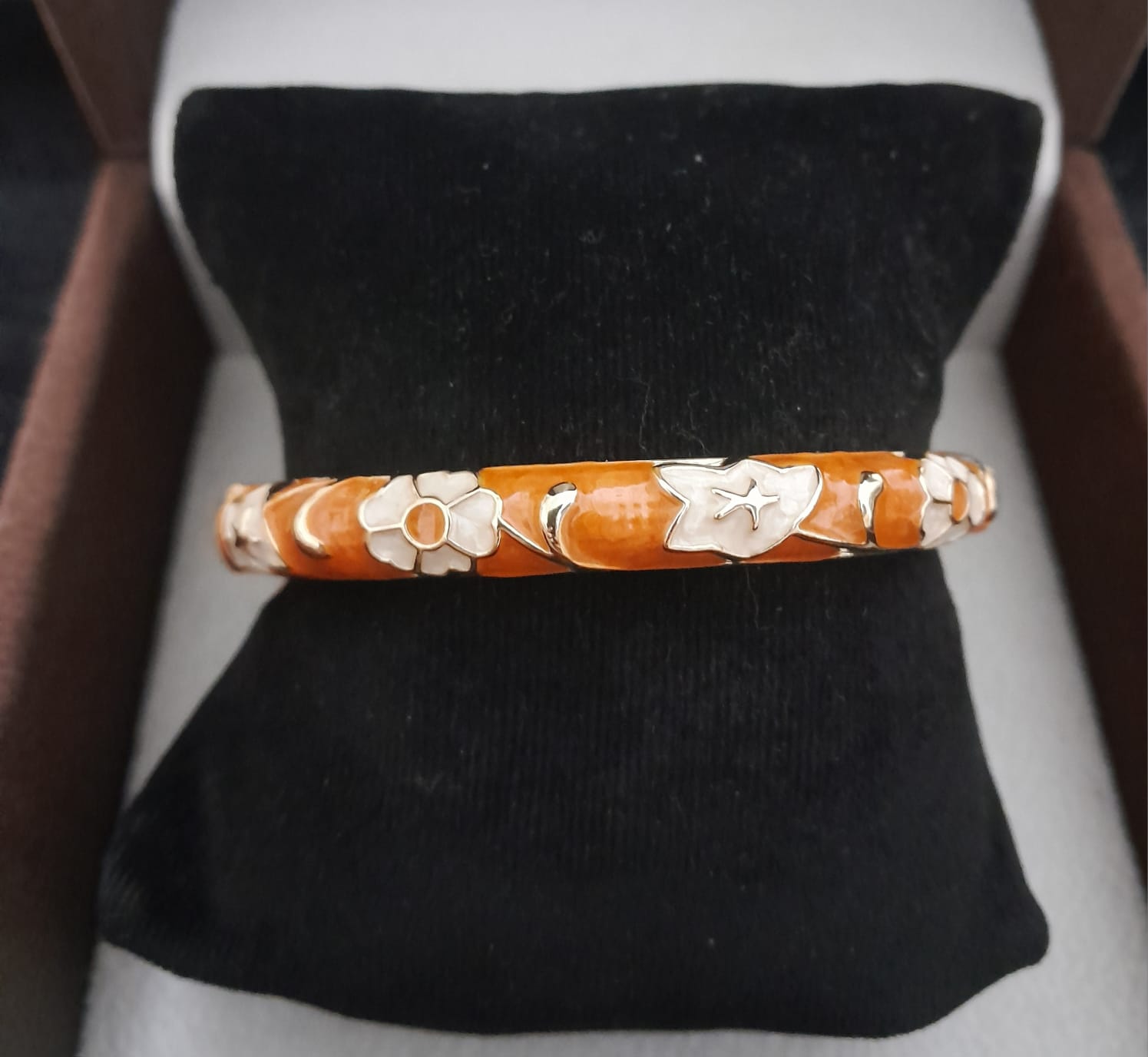 Meenakari Floral Open Lock Bangle- Orange