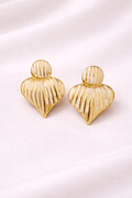 Ivory Shell Heart Studs with Gold Detailing