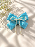 Pearl Hair Bow Clip -Sky Blue