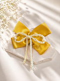 Pearl Hair Bow Clip- Mustard Yellow