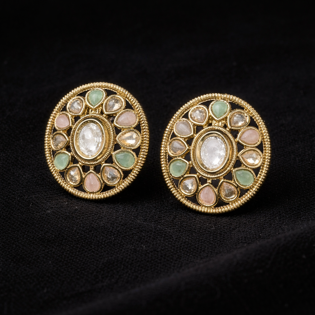Pastel Polki Studs with Elegant Gold Detailing