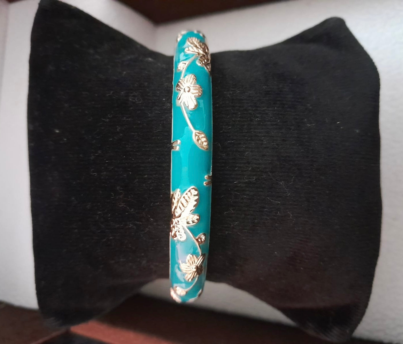 Meenakari Floral Open Lock Bangle- Aqua Bloom