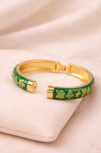 Meenakari Floral Open Lock Bangle-Green