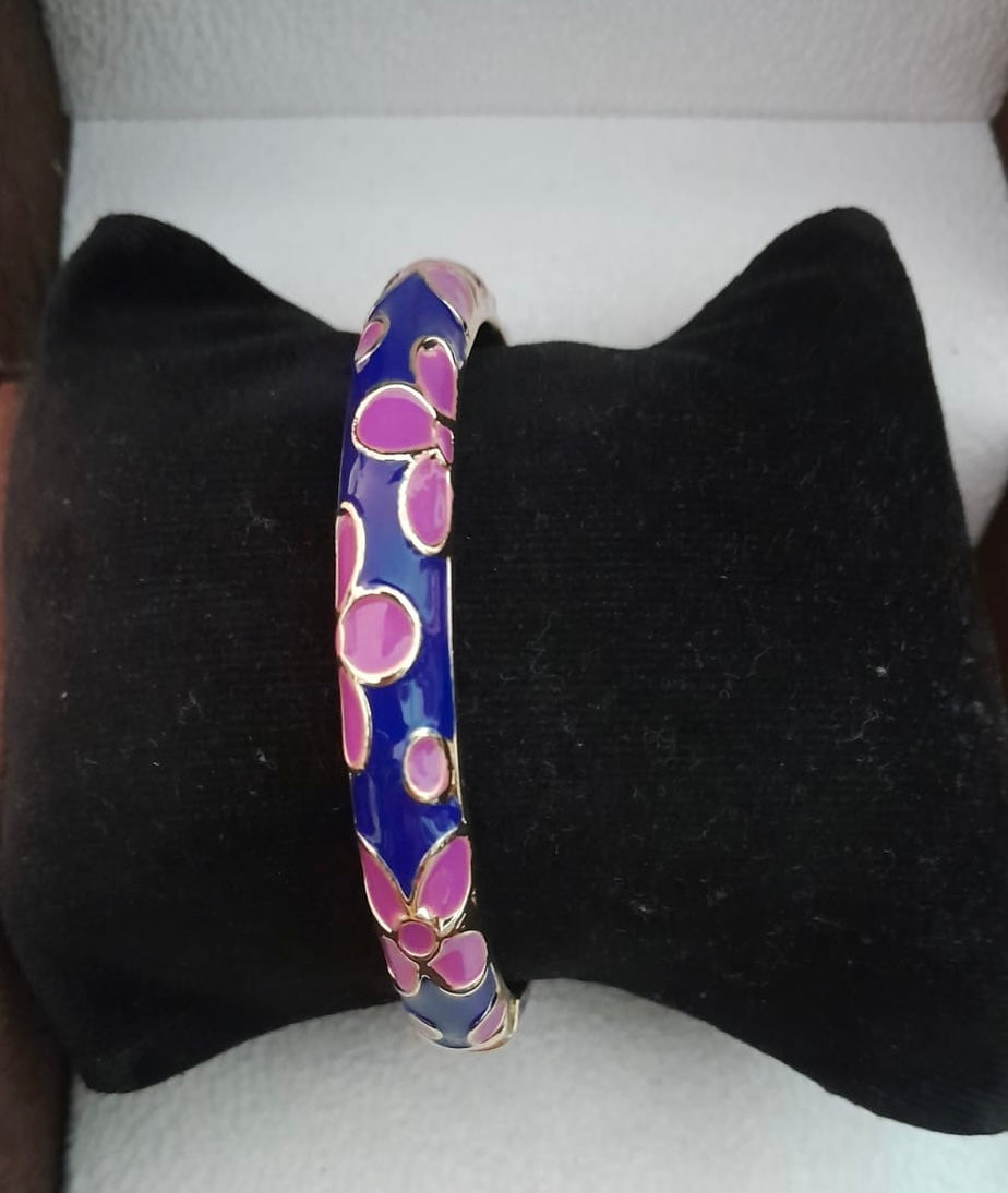 Meenakari Floral Open Lock Bangle- Purple Bloom