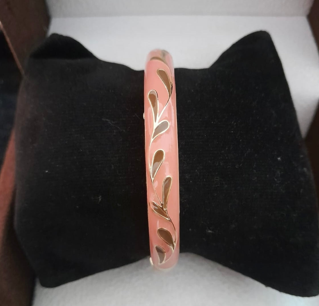 Meenakari Floral Open Lock Bangle- Soft Rose Petal Wave