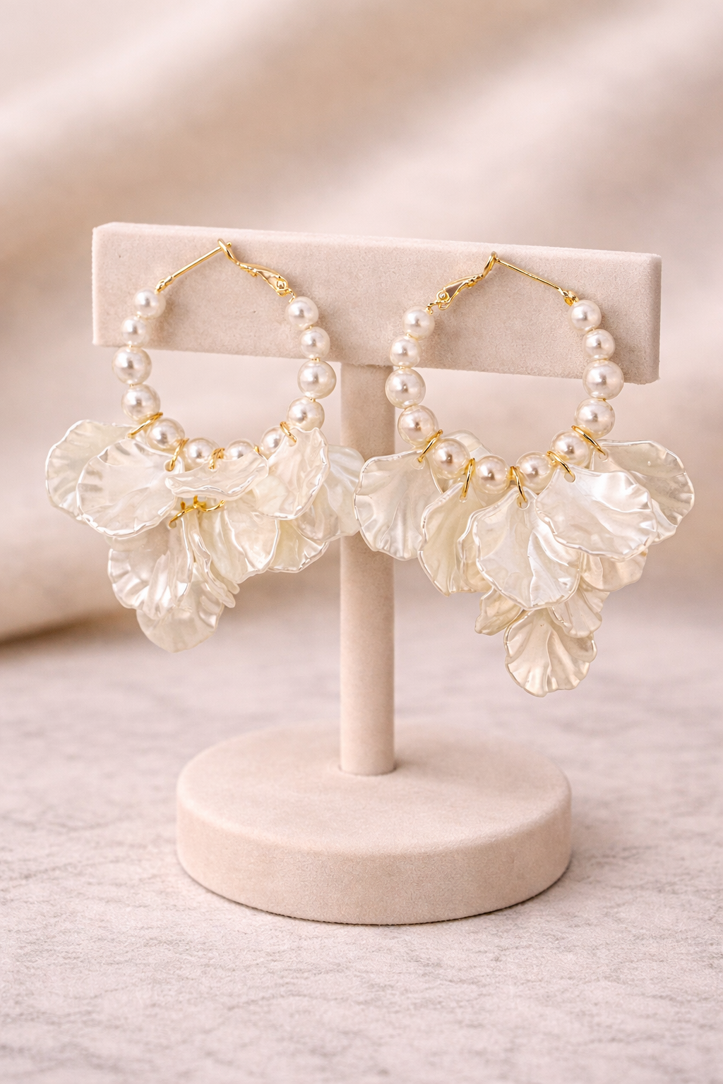Delicate Pearl Hoops With Soft Petal Accents