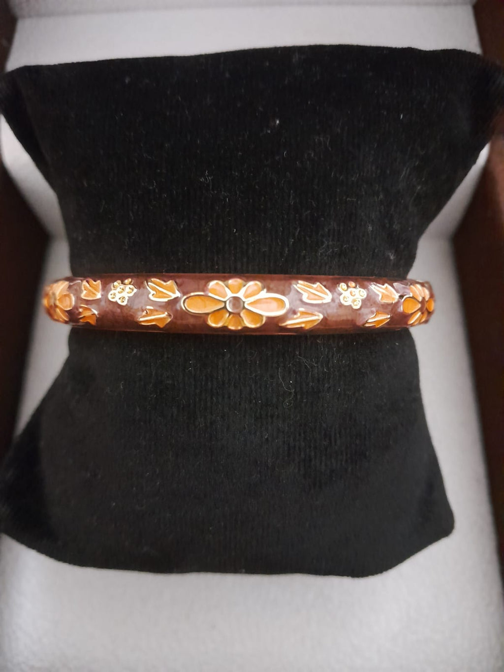 Meenakari Floral Open Lock Bangle-Brown