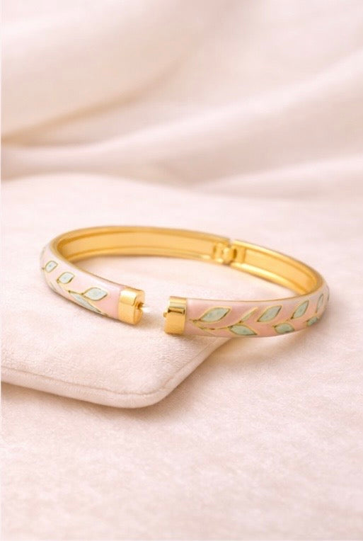 Meenakari Floral Open Lock Bangle- Soft Pink