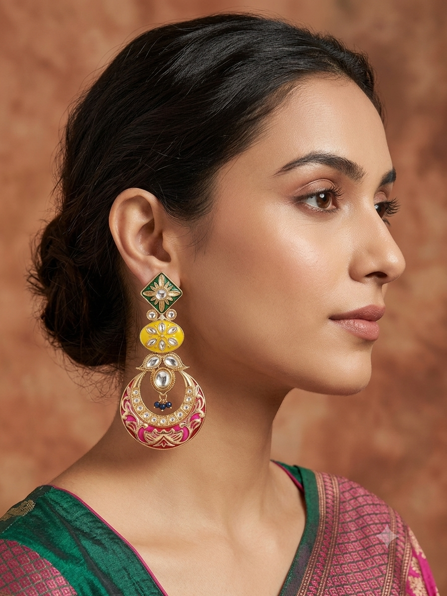 Mayura Meenakari Chandbali Earrings