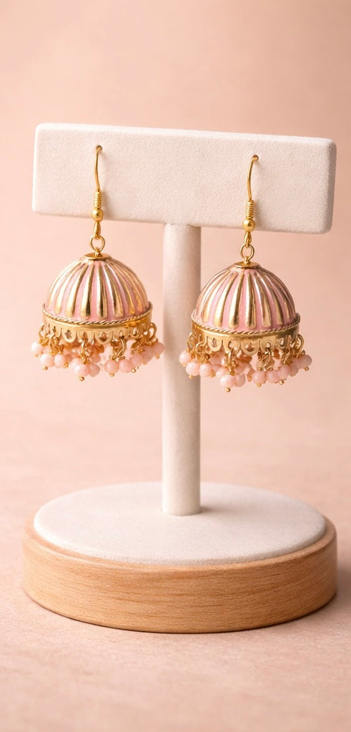 Soft Pink Jhumkas with A Golden Glow