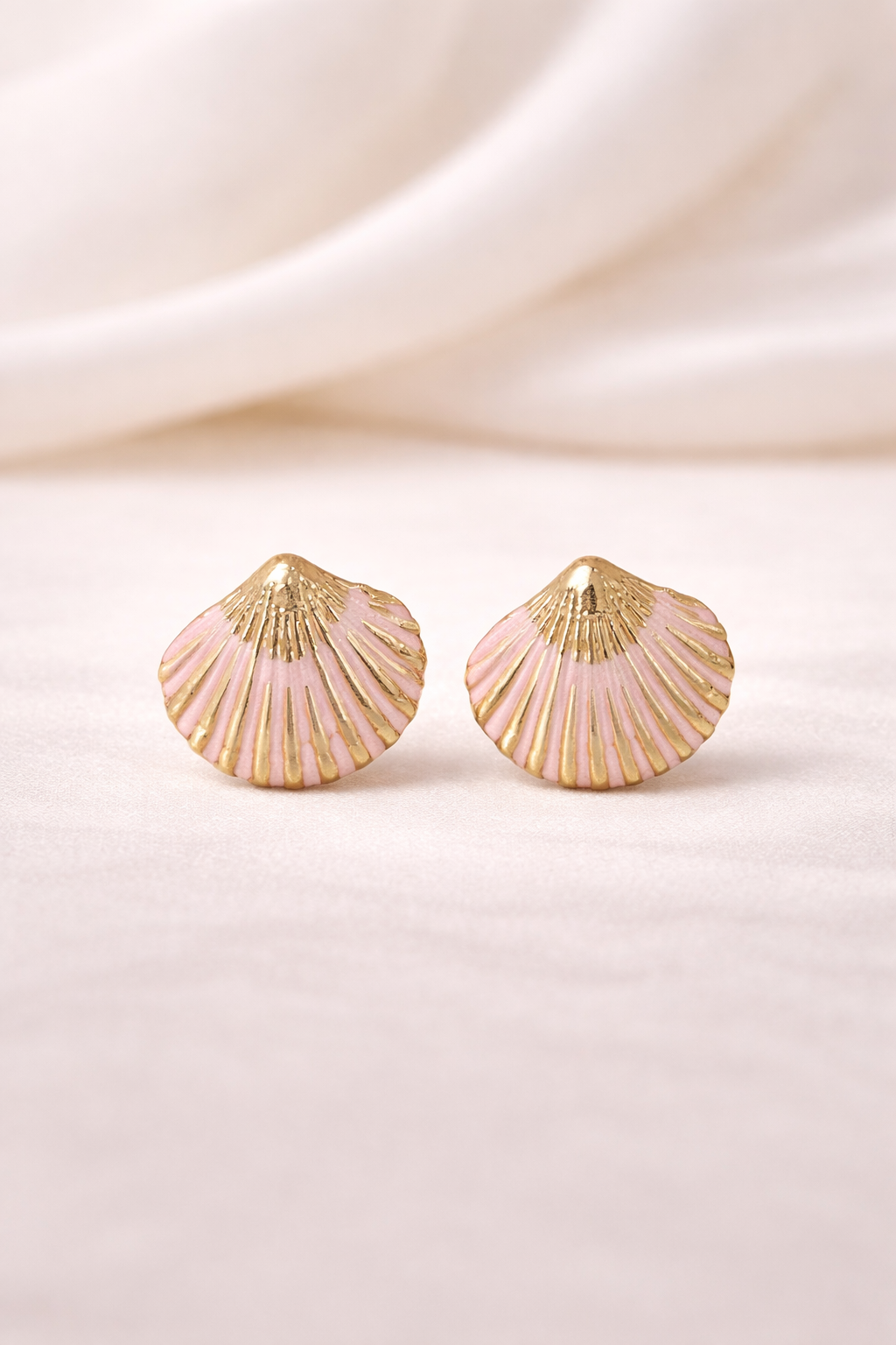 Blush Shell Studs with Golden Detailing