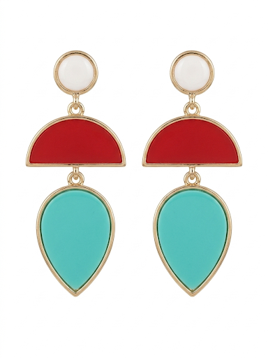 Geometric Multi-Color Earrings- Teal Drops
