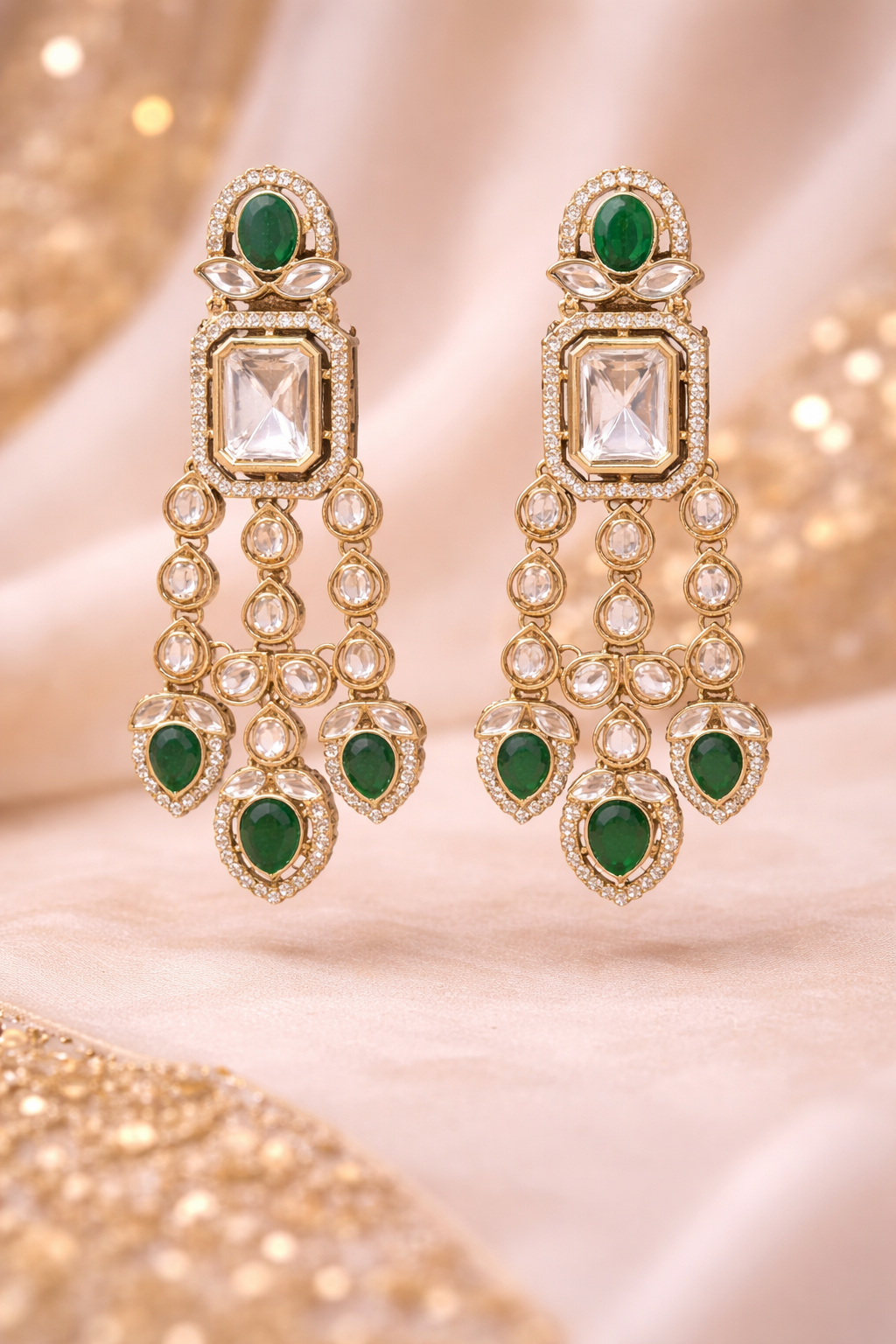 Regal Emerald Green Cascade Drop Earrings