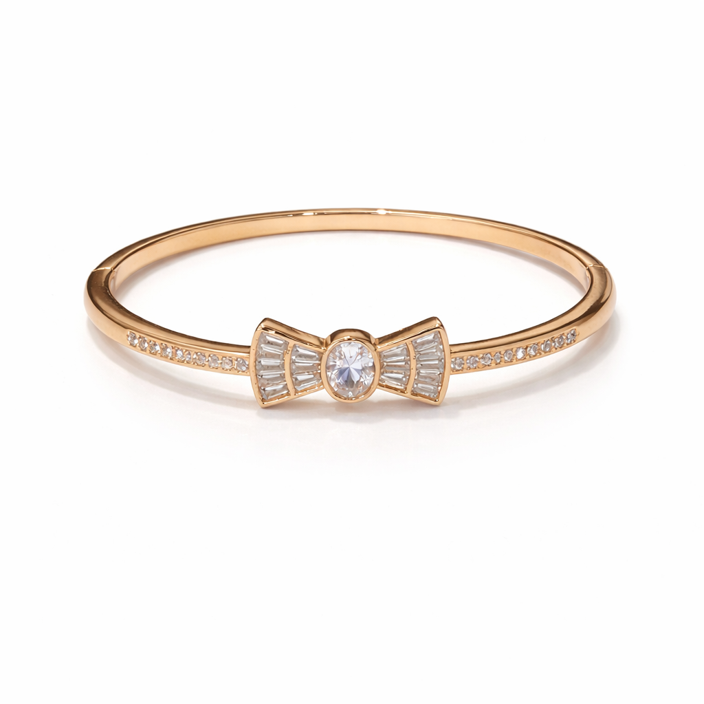Sleek Gold Lock AD Bracelet- Bow Charm