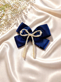 Pearl Hair Bow Clip- Navy Blue