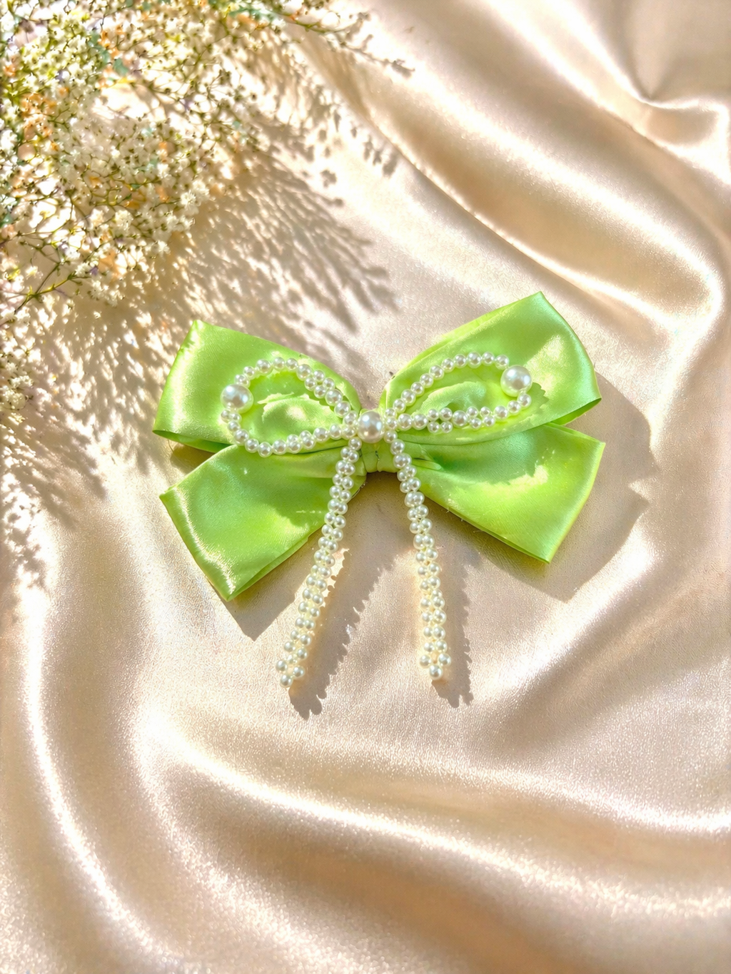 Pearl Hair Bow Clip- Mint Green