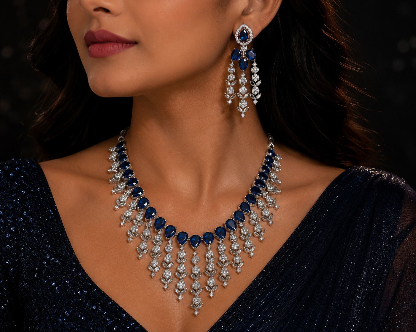 Sapphire Cascade Necklace Set
