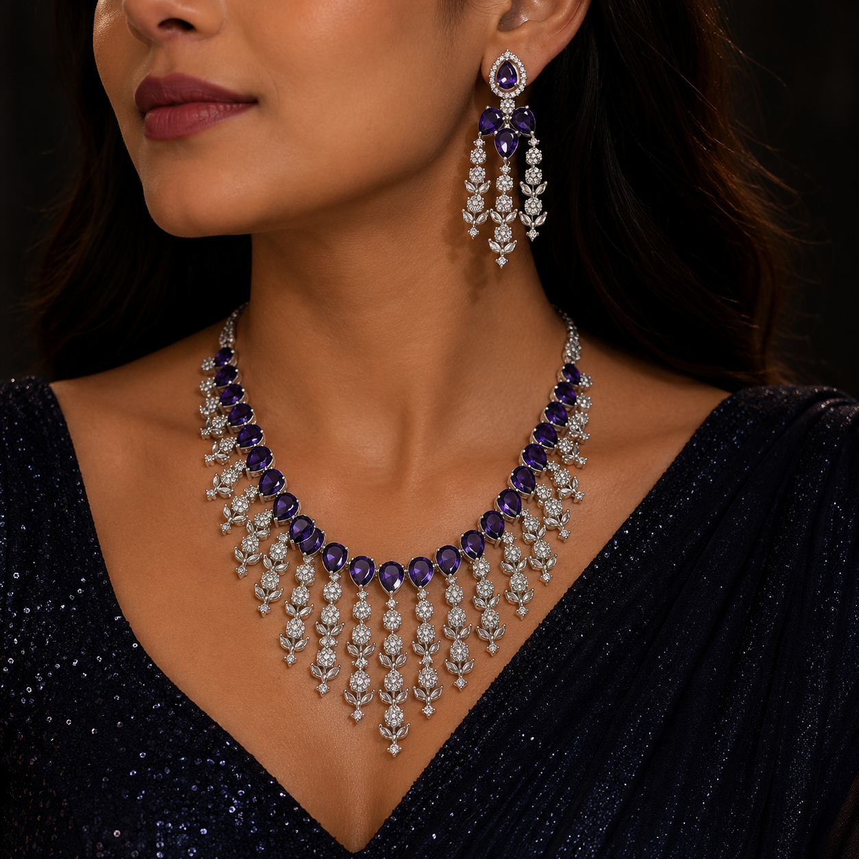Midnight Amethyst Cascade Necklace Set