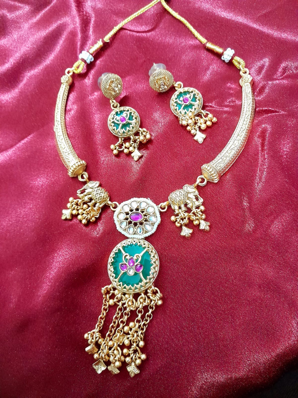 Navratna Grace Choker Matte Finish Set With Matching Earrings