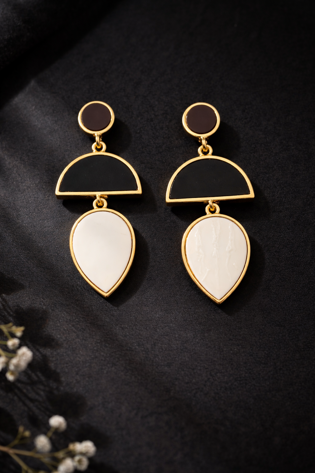 Geometric Multi-Color Earrings- Ivory Drops