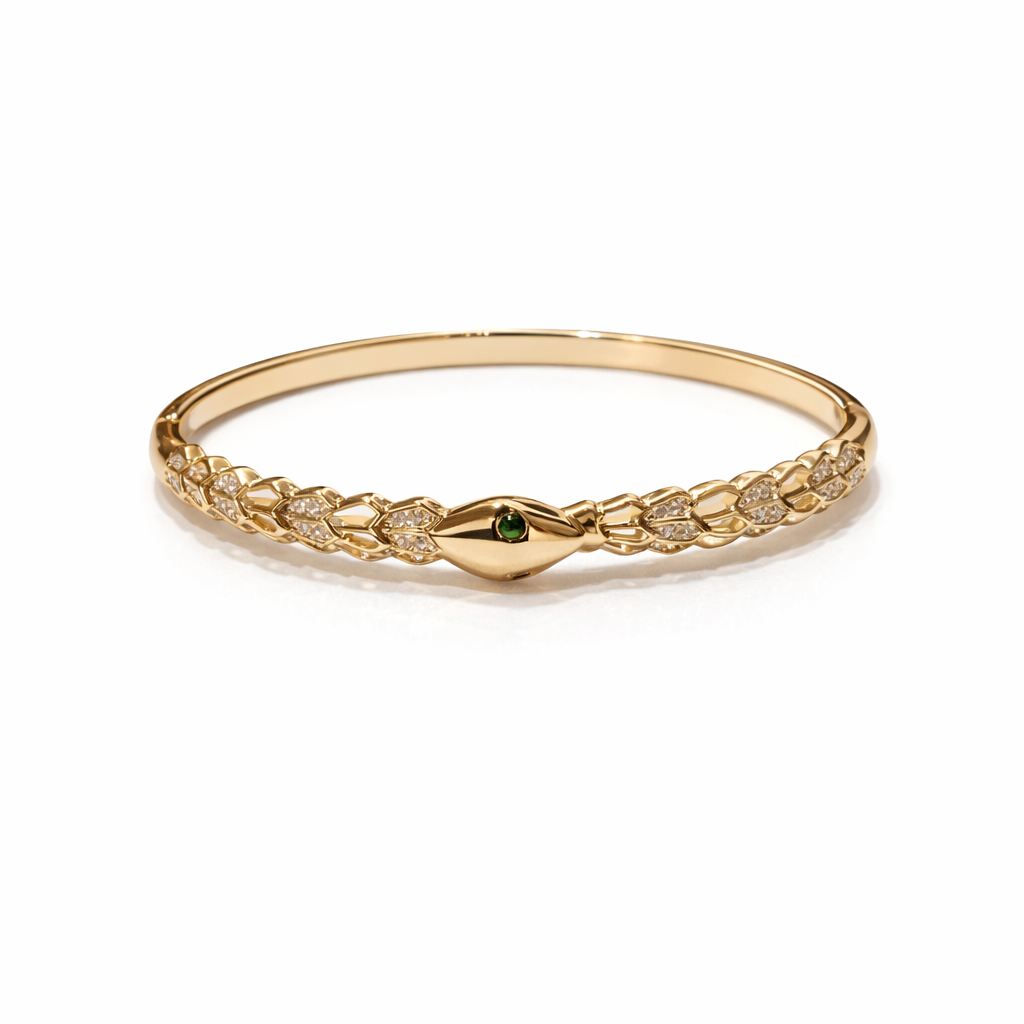 Sleek Gold Lock AD Bracelet-Petal Stone