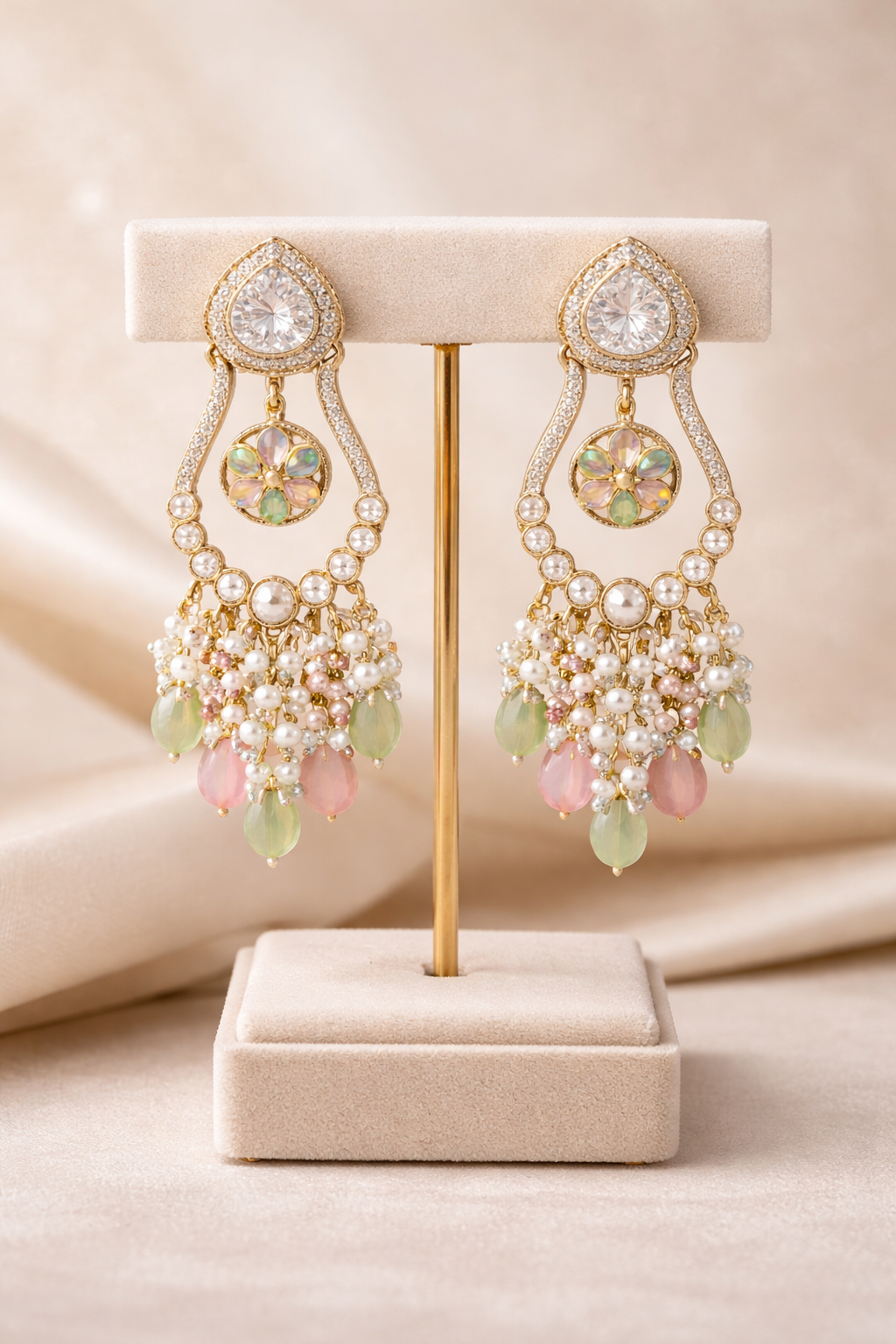 Mint Green Statement Chandeliers Earrings