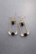 Black and Silver Frame Drop Earrings