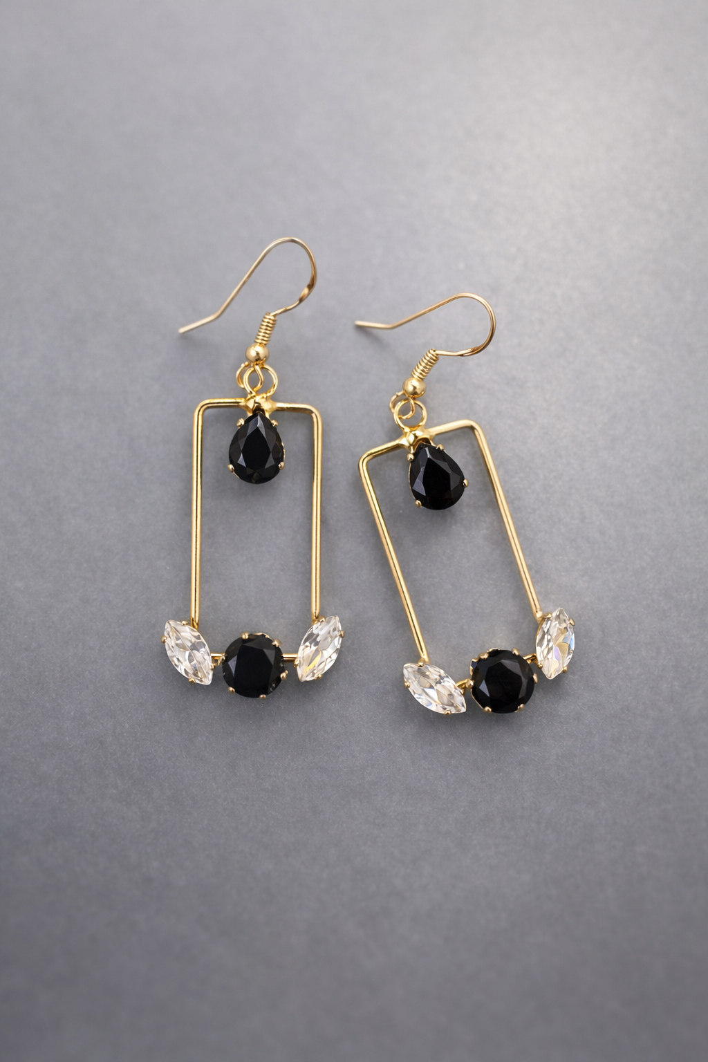 Black and Silver Frame Drop Earrings