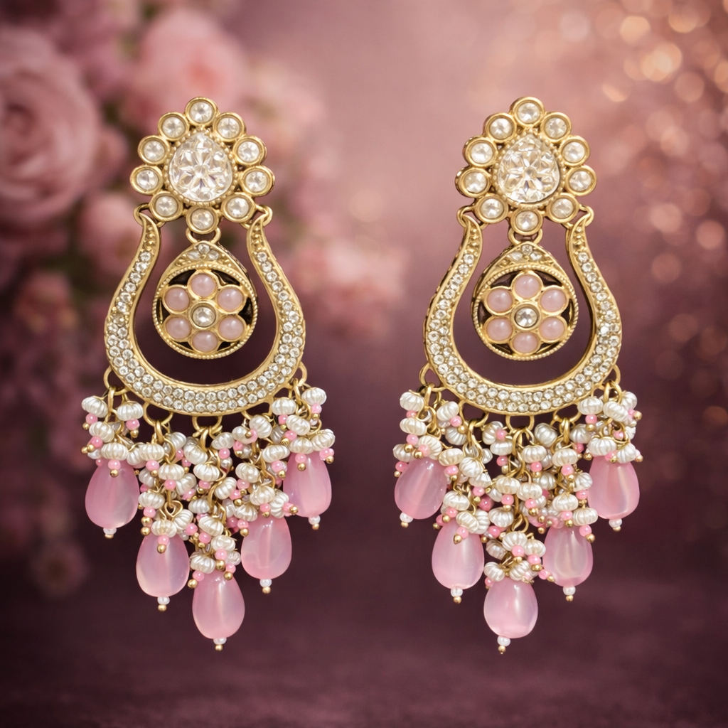 Blush Pink Statement Chandeliers Earrings