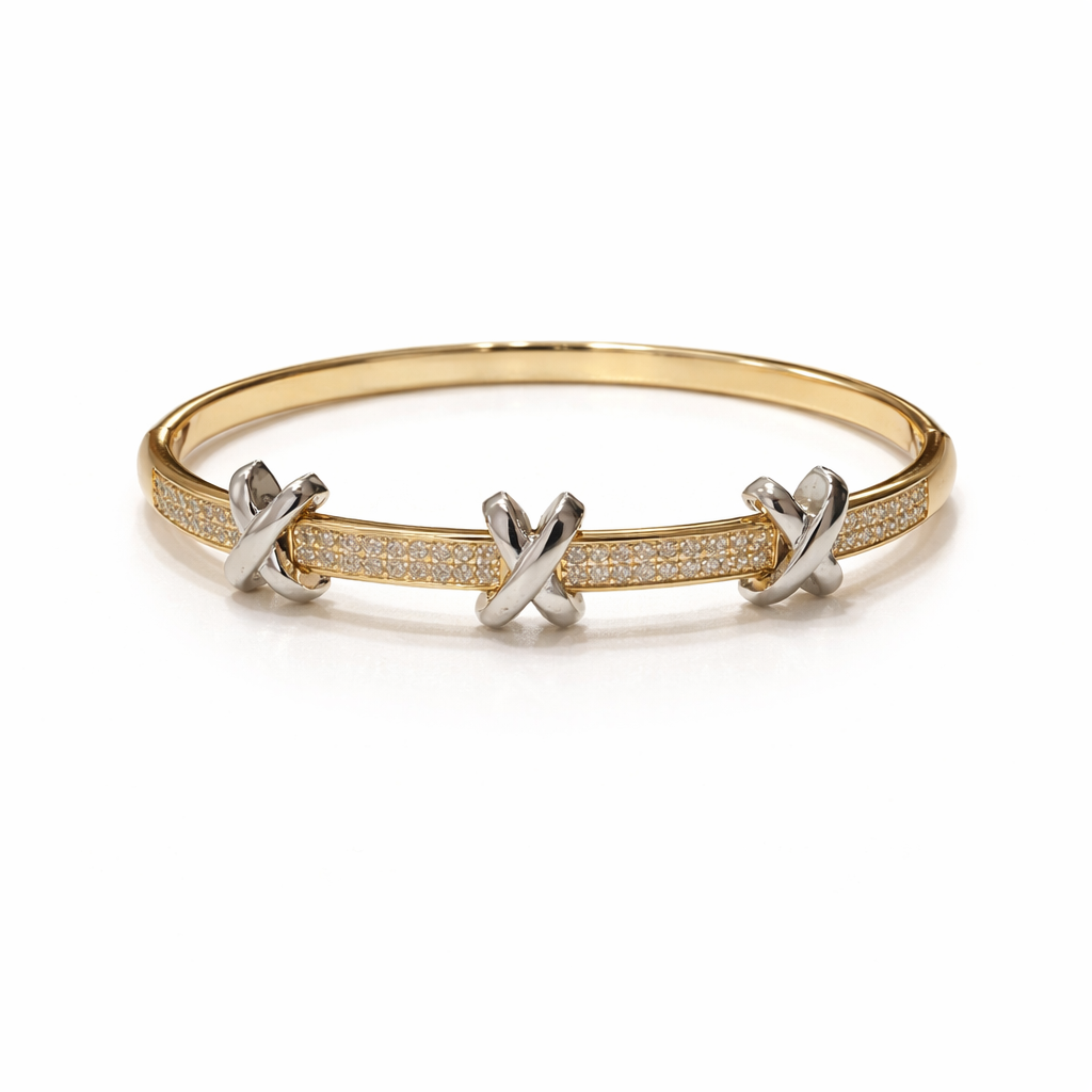 Sleek Gold Lock AD Bracelet-Twin Cross