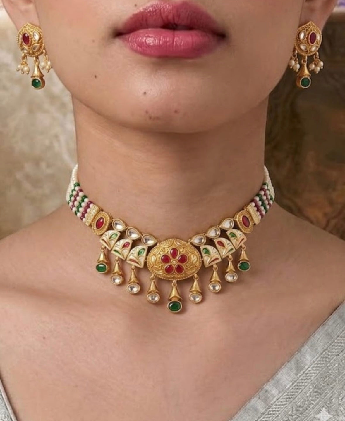 Meenakari Choker Set With Matching Statement Earrings
