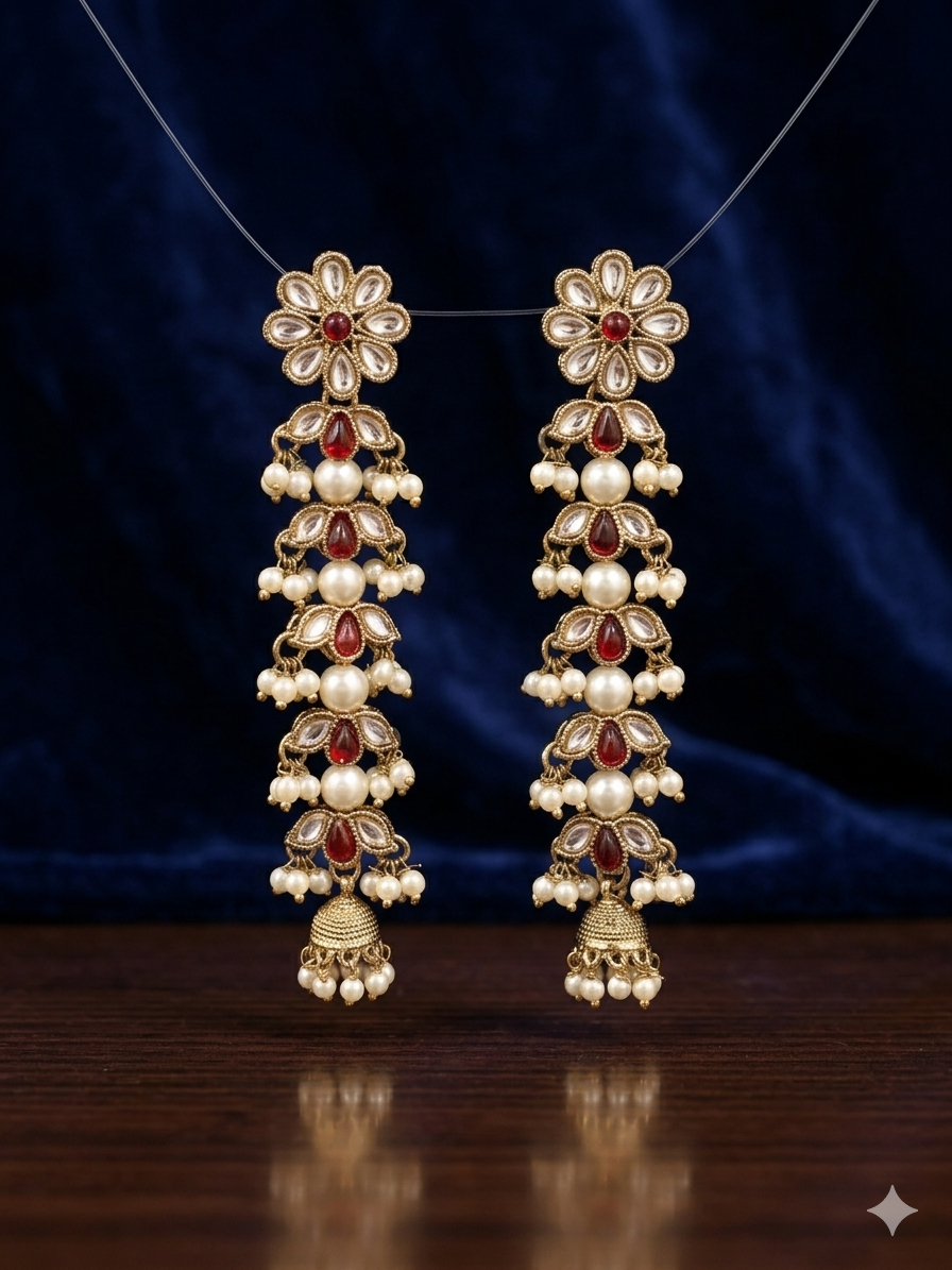 Pearl and Maroon Cascade Earrings