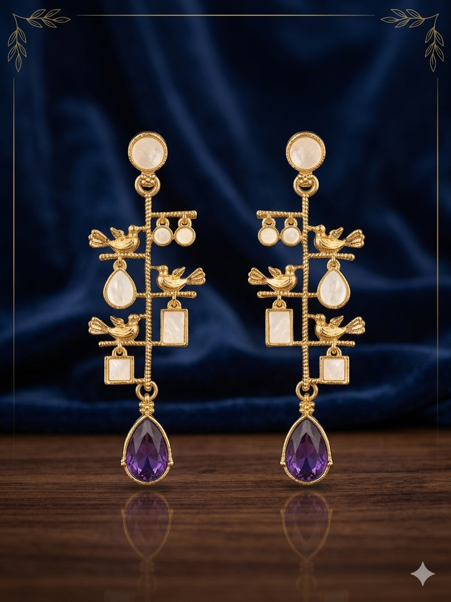 Golden Bird Chandelier Earrings