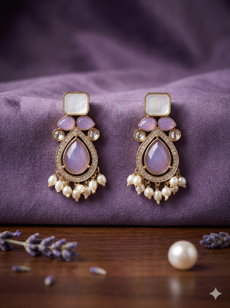 Mauve Blush Earrings With Clustered Pearls