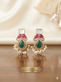 Regal Earrings with Green And Pink Ruby Stones