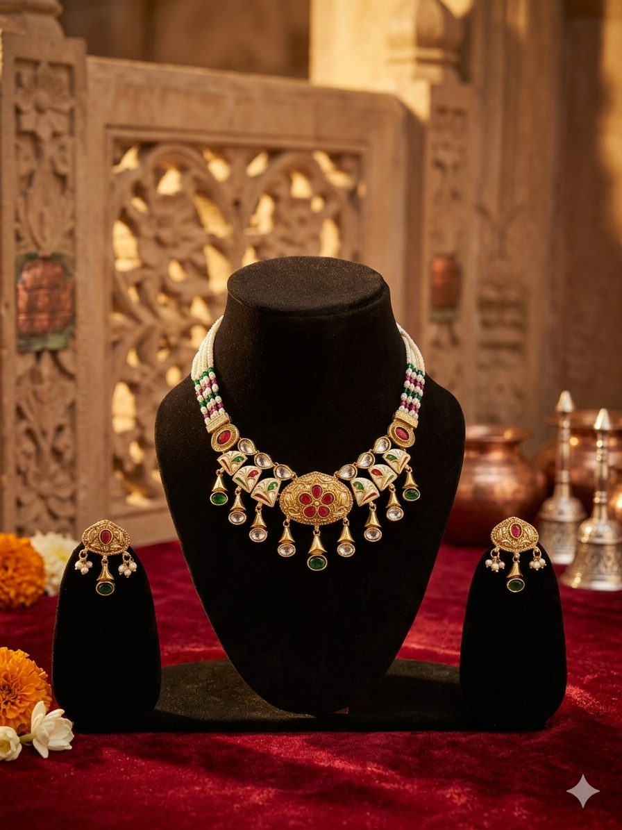 Meenakari Choker Set With Matching Statement Earrings