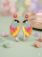 Tropical Parrot Hand-Beaded Statement Earrings