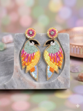 Tropical Parrot Hand-Beaded Statement Earrings