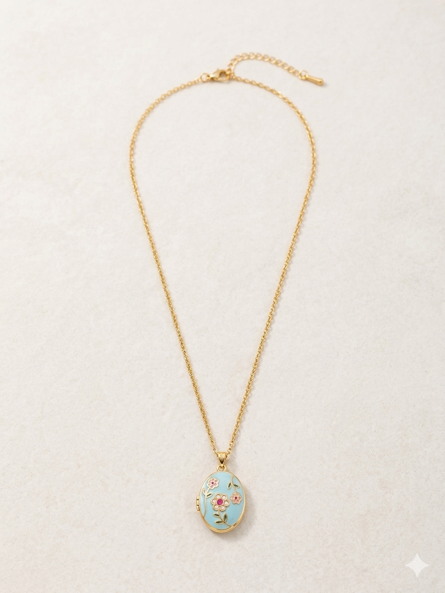 Dreamy Blue Floral Pendant Anti-Tarnish Necklace