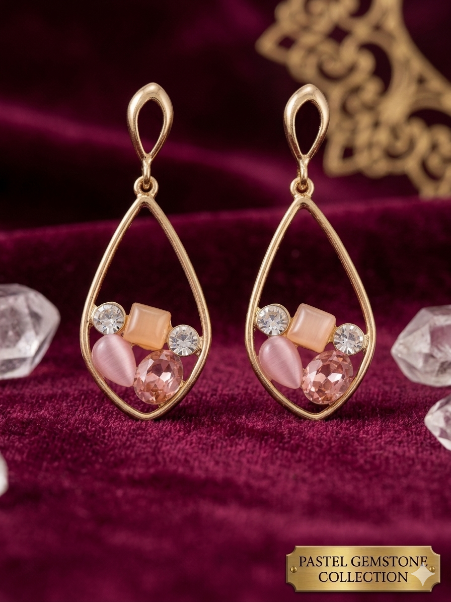 Blush Petal Teardrops-Medley Of Rose And Peach Toned Gemstones