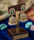 Mint Blossom Antique Jhumkas With Soft Mint, Blush Pink And Pearl Bead Tassels