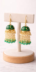 Rich Green Jhumka With Delicate Pearl Drops