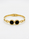 Korean Gold & Black Open Cuff Bracelet-Double Disc