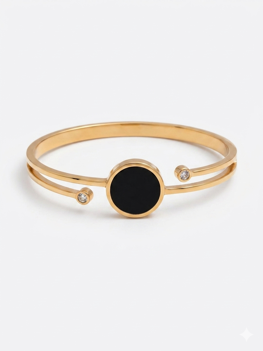 Korean Gold & Black Open Cuff Bracelet- Symmetry Center Disc