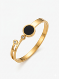 Korean Gold & Black Open Cuff Bracelet- Asymmetry Center Disc