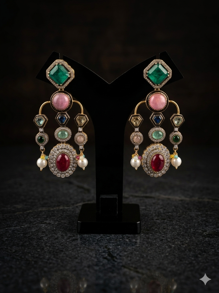 Navratna Royal Chandelier Earrings For A Truly Regal Statement