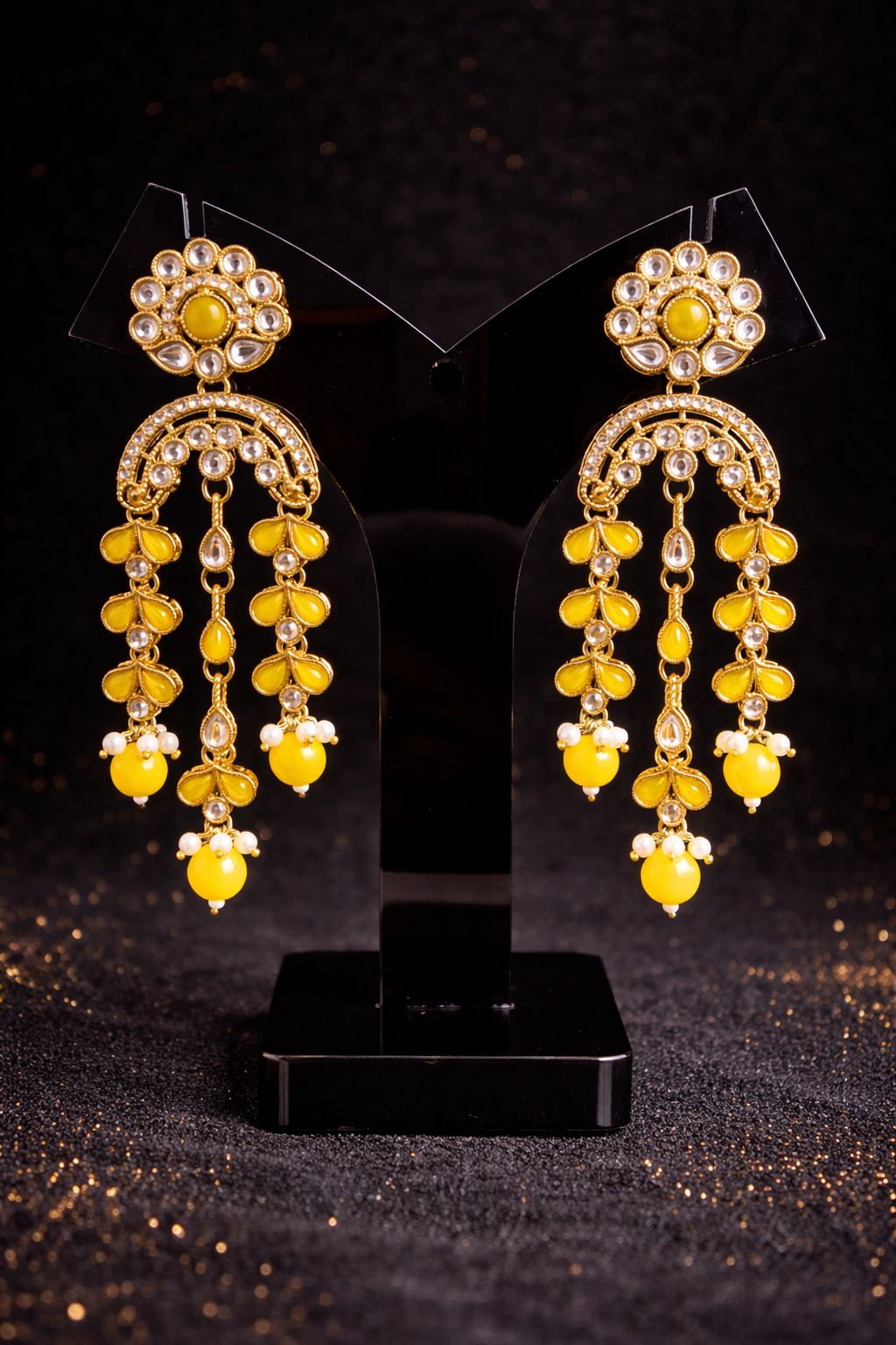 Sunshine Drop Earrings With Pearls And Sparkling White Stones